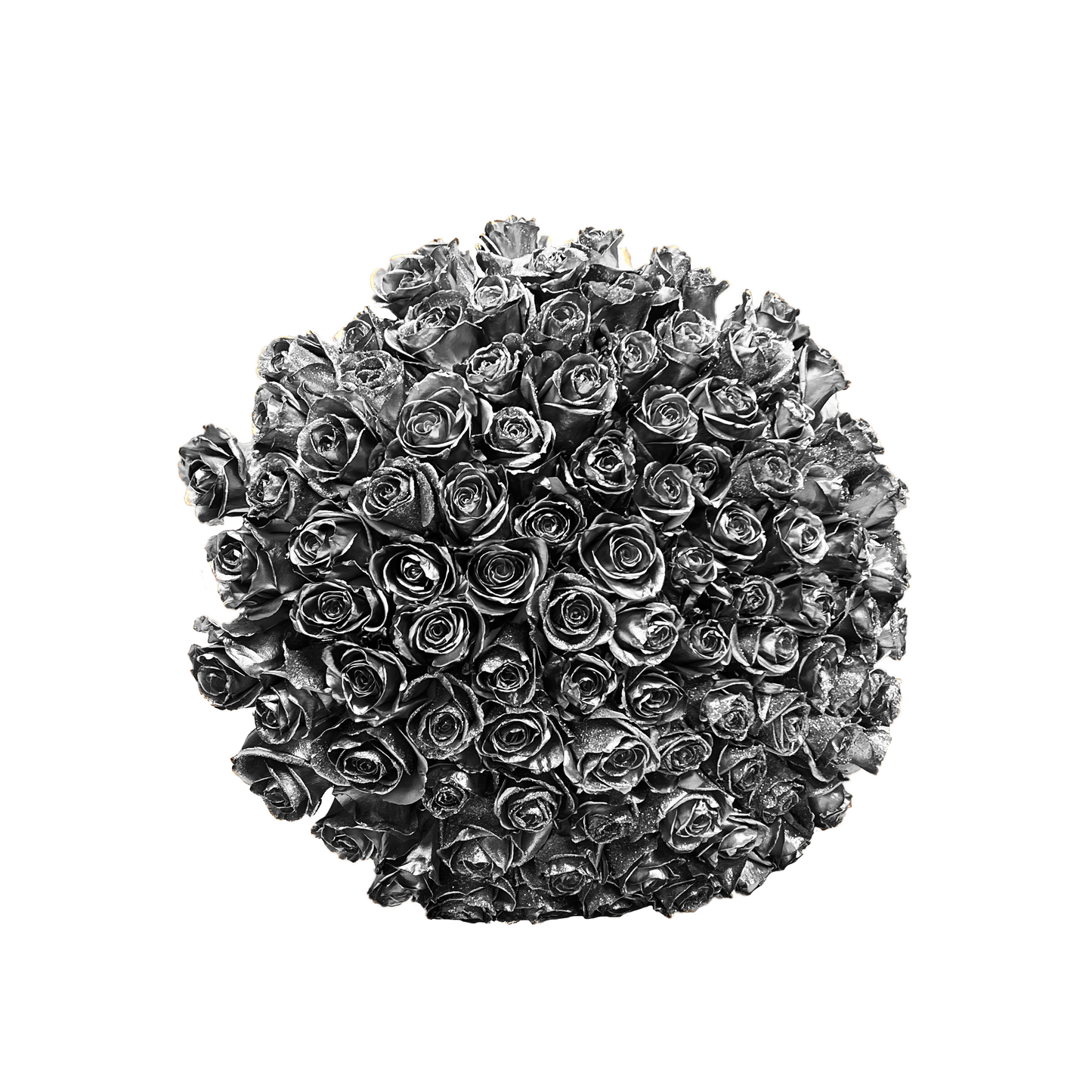 A captivating Silver Rose Bouquet by GiftedFLWR, featuring sleek and contemporary silver-hued roses. Meticulously crafted with pristine petals, this bouquet exudes modern elegance and sophistication. The metallic sheen, harmonized with lush greenery, creates a visually stunning composition perfect for adding a touch of glamour to any space or occasion.