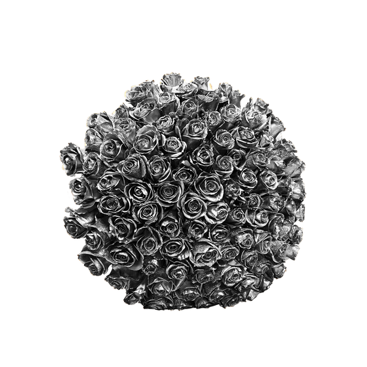 A captivating Silver Rose Bouquet by GiftedFLWR, featuring sleek and contemporary silver-hued roses. Meticulously crafted with pristine petals, this bouquet exudes modern elegance and sophistication. The metallic sheen, harmonized with lush greenery, creates a visually stunning composition perfect for adding a touch of glamour to any space or occasion.